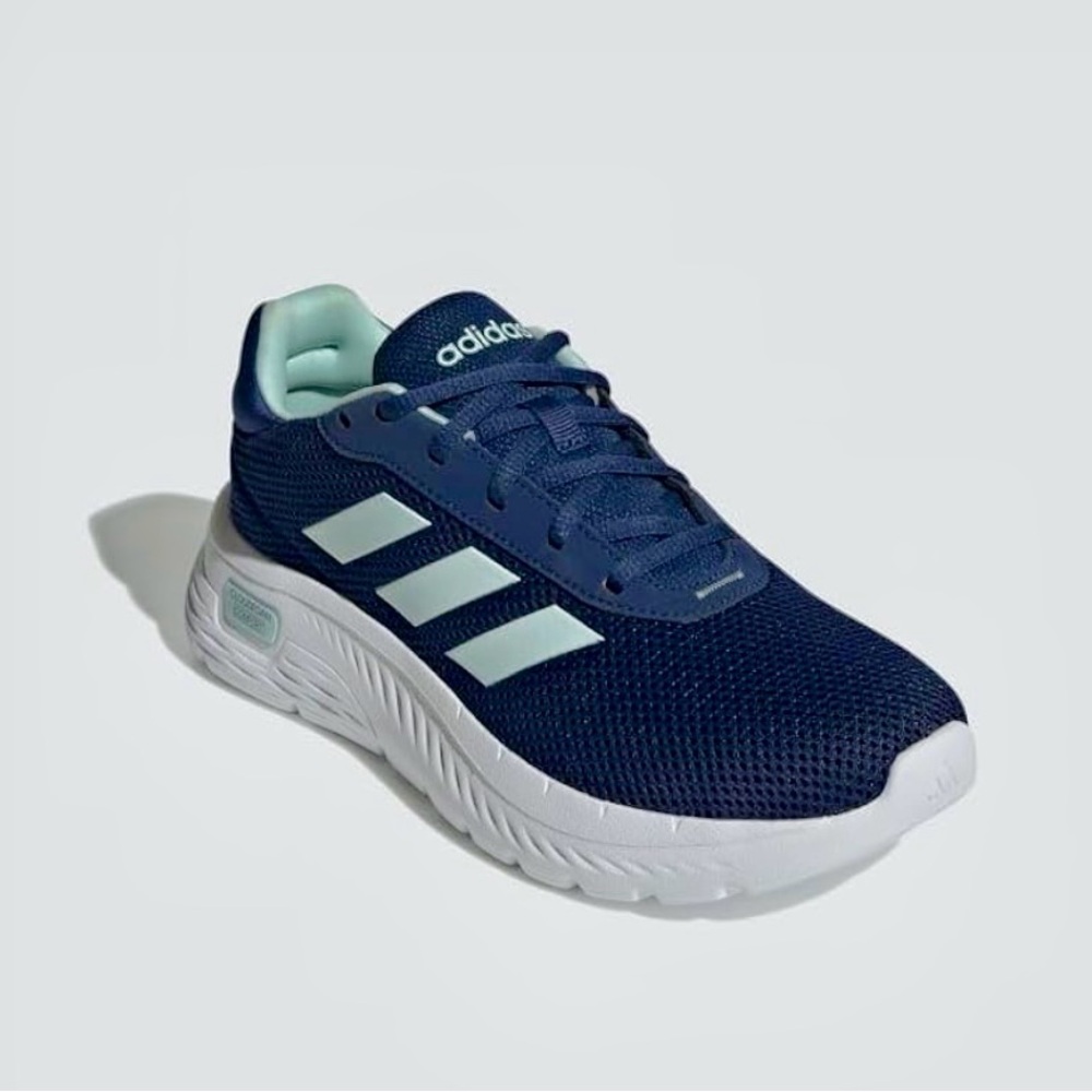 Adidas Ladies Cloud Foam Comfy Blue and White Sneakers with Breathable Mesh